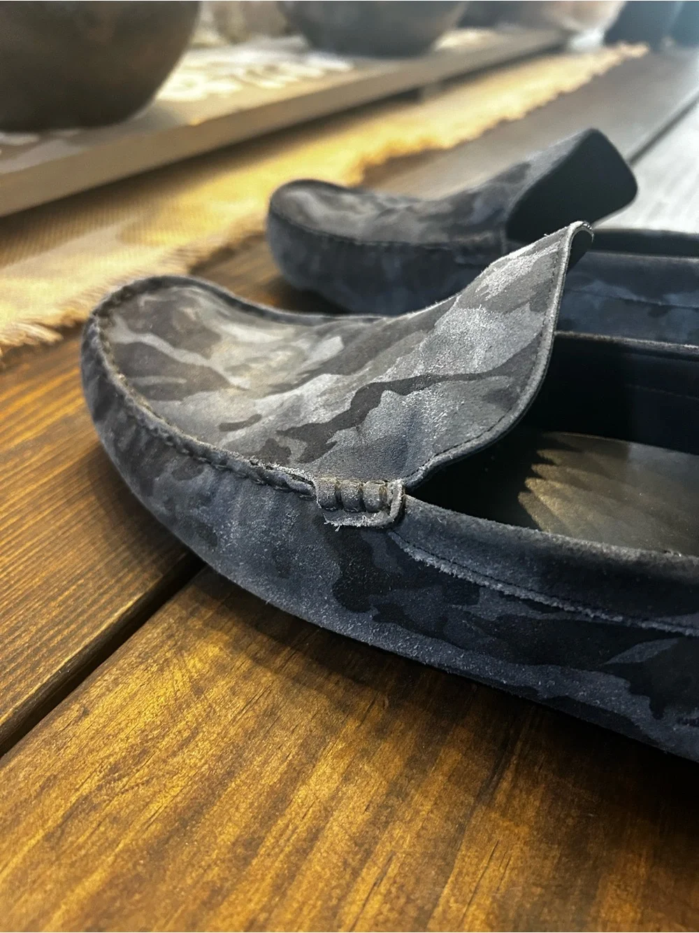 Duke & Dexter Men's Gray Camouflage Suede Slip-On Loafers